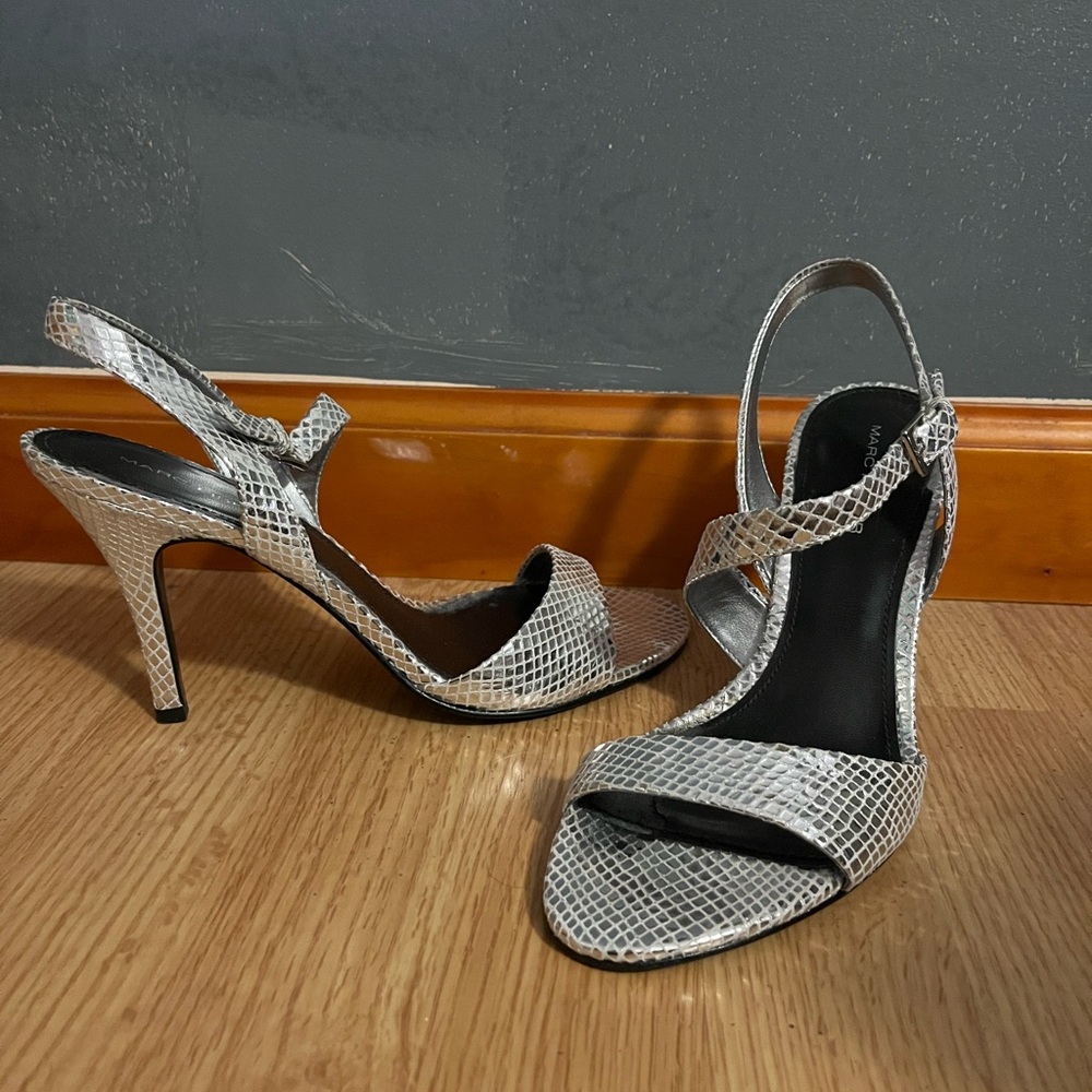 Marc Fisher Silver Open Toe Heels